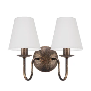 Podwójna starozłota lampa ścienna z białym abażurem AB GOLDSUN AB 1339G/24/01