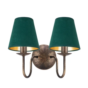 Podwójny kinkiet z welurowym zielonymi abażurami GOLDSUN AB 1339G/24/54