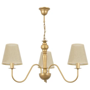 Żyrandol złoty z lnianymi abażurami GOLDSUN AB 1337G/17/07 3-ramienny