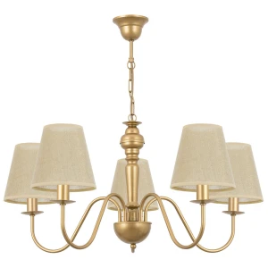 Lampa glamour złota z beżowymi abażurami GOLDSUN AB 1336G/17/07 5-ramienny