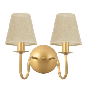 Podwójny złoty kinkiet z lnianymi abażurami GOLDSUN AB 1339G/17/07
