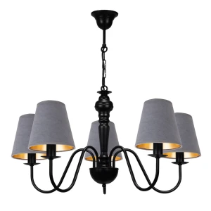 Czarna lampa wisząca z szarymi abażurami z weluru GOLDSUN AB 1336G/27/51 5-ramienny