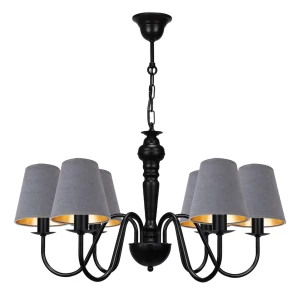 Duży żyrandol czarny z welurowymi abażurami do salonu GOLDSUN AB 1335G/27/51 6-ramienny 