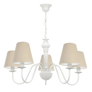 Żyrandol biały z beżowym kloszami GOLDSUN AB 1336G/26/03 5-ramienny