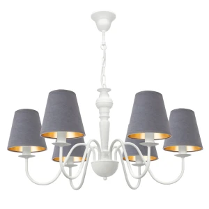 Żyrandol stalowy w kolorze białym z welurowymi kloszami GOLDSUN AB 1335G/26/51 6-ramienny