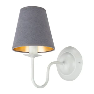 Kinkiet elegancki biały z szarym abażurkiem z weluru GOLDSUN AB 1338G/26/51