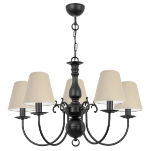 Stylowa lampa sufitowa z beżowymi abażurami MARIA CZARNA O3125 W5 CZA/AB/03/Le  5-płomienny