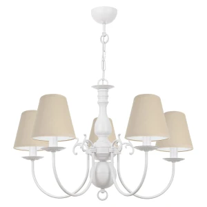 Piękna biała lampa do eleganckiego salonu MARIA BIAŁA O3125 W5 BIA/AB/03/Le  5-ramienna