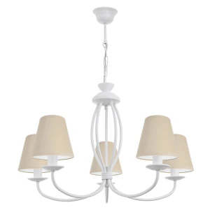 Elegancka lampa biała z kloszami w kolorze beżowym OLIVER O3055 W5 BIA/AB/03/Le 5-płomienny