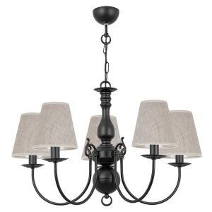 Czarny żyrandol z lnianymi abażurami MARIA CZARNA O3125 W5 CZA/AB/05/Le  5-płomienny