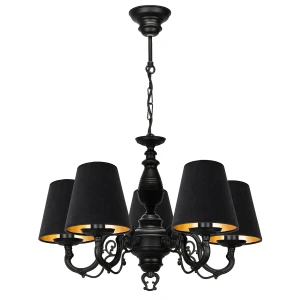 Elegancki czarno-złoty żyrandol do salonu VIOLA O3005 W5 CZA/AB/53/Le 5-ramienny
