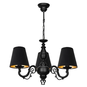 Czarny żyrandol 3-ramienny z welurowymi abażurami VIOLA O3003 W3 CZA/AB/53/Le