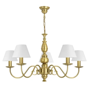 Klasyczny złoty żyrandol z abażurami AMELIA 1S O3585 W5 ZL/1S/01 5-płomienny