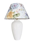 Duża lampa ceramiczna biała do salonu BONA z abażurem WIOSNA welur 