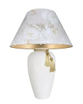 Lampa stołowa biała z abażurem beżowym w kwiaty BONA PEONIE