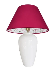 Biała lampa z czerwonym abażurem BONA RED ROSES lampa na komodę