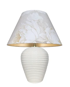 Duża lampa stołowa ecru z abażurem w kwiaty KOKONO PEONIE