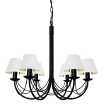 Prosty czarny żyrandol z białymi abażurami PORSE 13520/63/KA 6-ramienna lampa do salonu