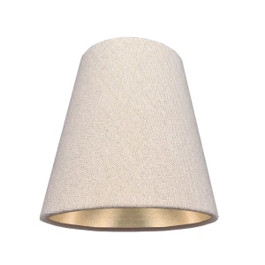 Abażur do żyrandola kinkietu len ze złotą nitką AB E14 9/15 wys GOLDEN LINEN na żarówkę