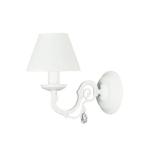 Biały kinkiet z abażurem i kryształem VIOLA KRYSZTAŁ O3000 K1 BIA/K/1S/01/Le