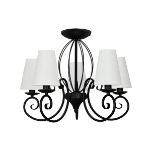 Czarna klasyczna lampa z abażurami DOMINO O3025 W5 CZA/2S/01/Le 5-ramienna