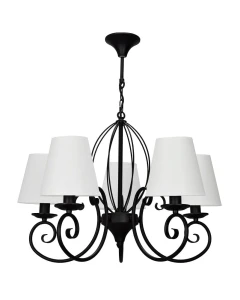 Elegancki czarny żyrandol z abażurami DOMINO O3015 W5 CZA/AB/01/Le 5-ramienny
